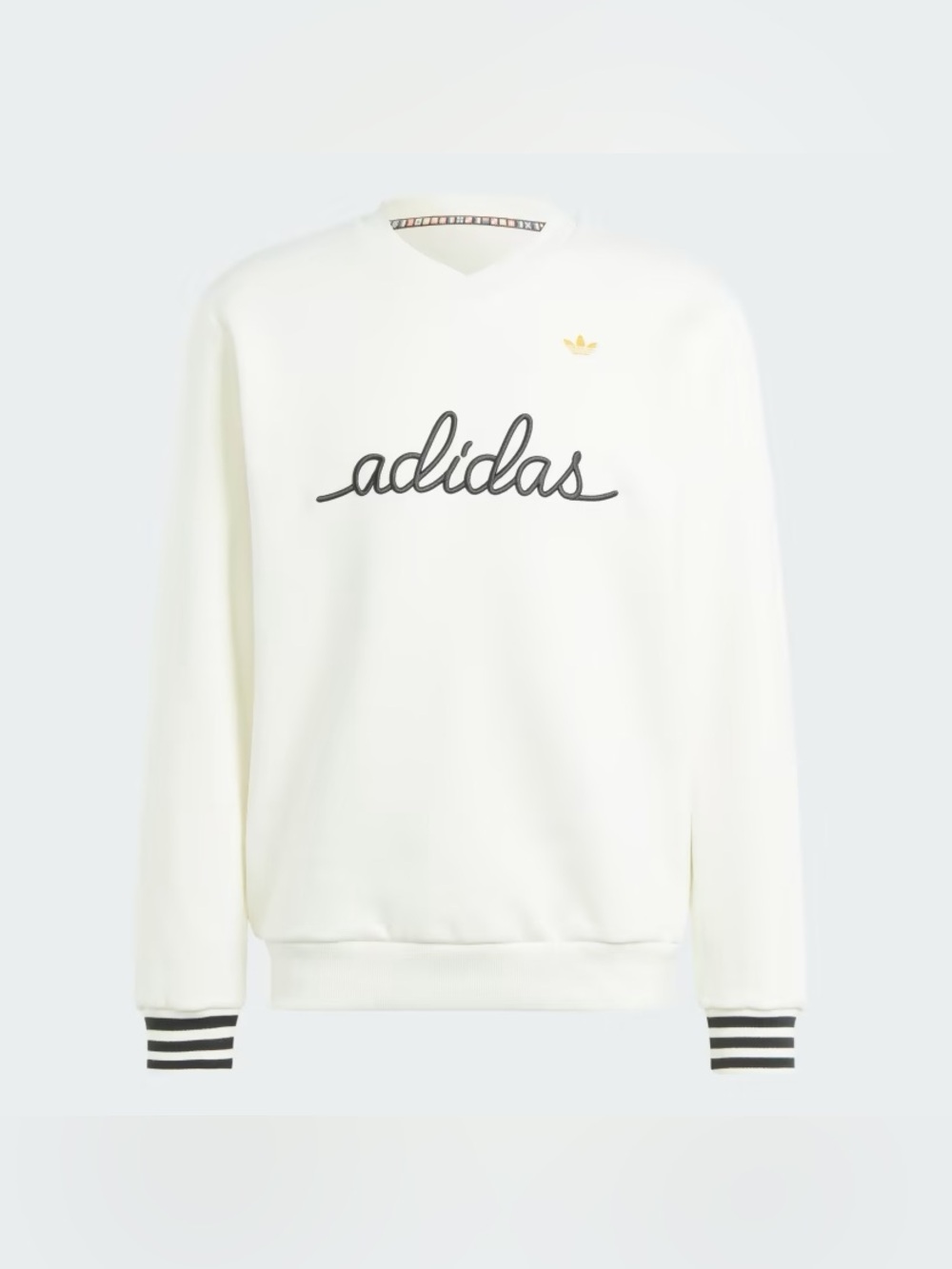 Adidas NICE EMBROIDERED SWEATSHIRT White V-Neck Ribbed Cuffs Size Large